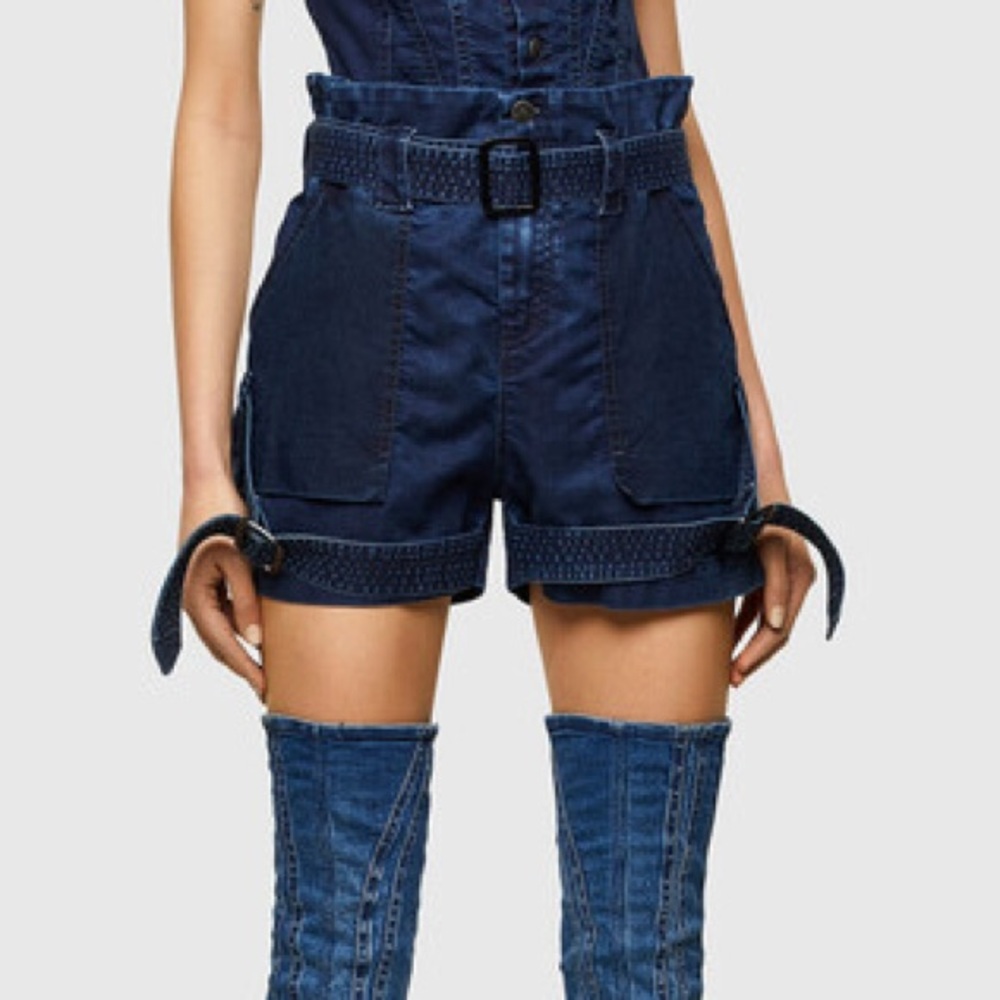 Diesel Dark Blue Denim High-Waist Jean Shorts